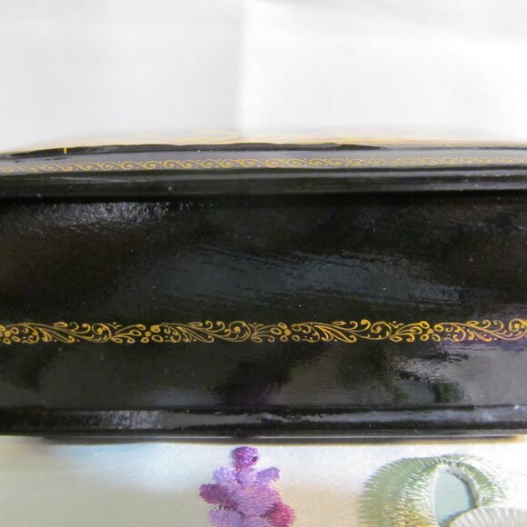 Russian Black Lacquer Box Tale of Tsar Saltan Swan Princess Mstera Signed - Picture 9 of 16